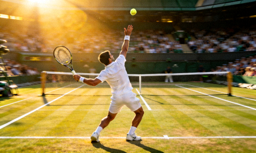 网球比赛发球精彩瞬间